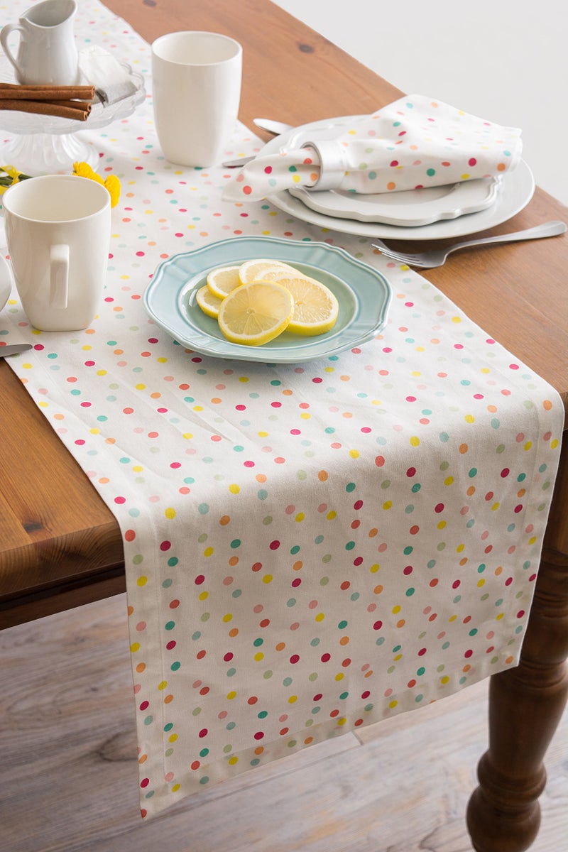 DII Polka Dot Party Print Tabletop Collection Reusable & Machine Washable, Table Runner, 14x72, Multicolor Confetti Dots - Image 4